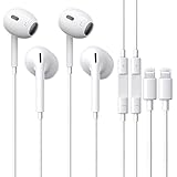 2 Pack Kabel Kopfhörer für iPhone [Apple MFi-Zertifiziert] In-Ear Kopfhörer HiFi Sound Ohrhörer Isolating Lightning Anschluss Kopfhörer mit Mikrofon für iPhone 14/13/12/11/XR/8 Unterstützt alle iOS